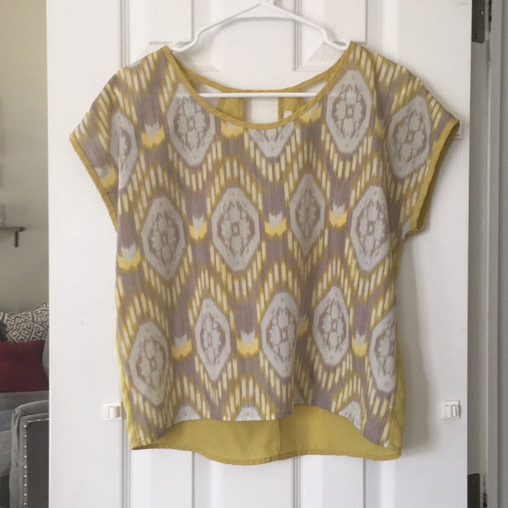 Yellow patterned short sleeve blouse